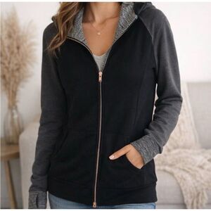 Lululemon Gray Black Full Zip Scuba Hoodie Hooded Warmup Jacket Size 6